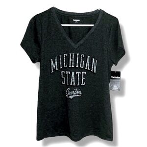 🍭 Michigan State Spartans NEW Green/White V-Neck Short Sleeve Activewear Tee M
